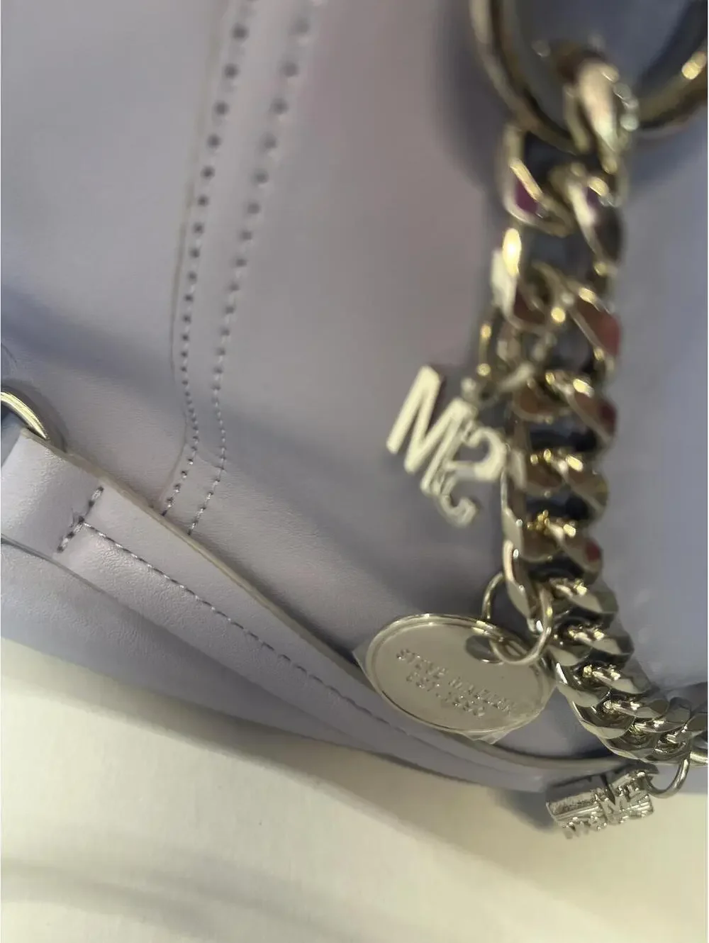 Steve Madden Satchel Crossbody Bag Blue Purse with Silver Chain Charm Details